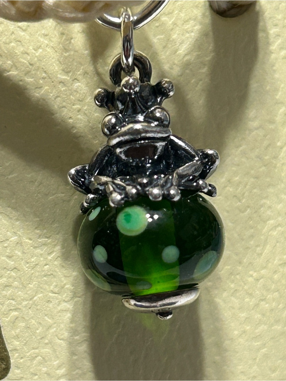 James Avery RETIRED Silver Frog Prince Finial Bead Glass Charm